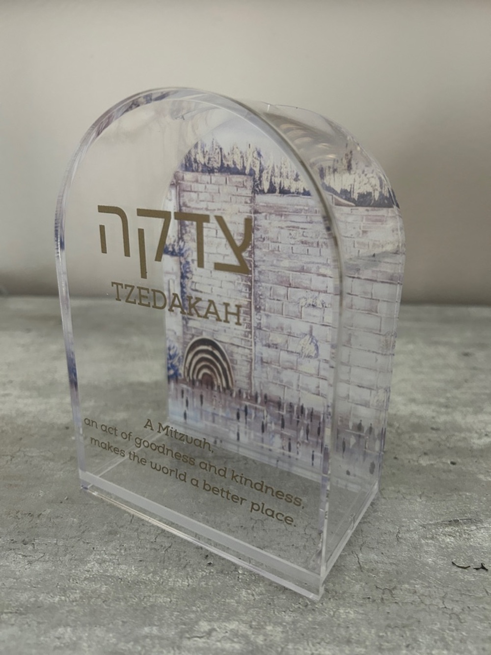Tzedakah Acrylic Piggy bank/Money box - Gold and Clear